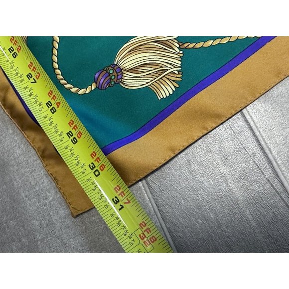 Vintage Emeraude Large Tassel Green Gold Purple Scarf Shawl - Picture 8 of 8